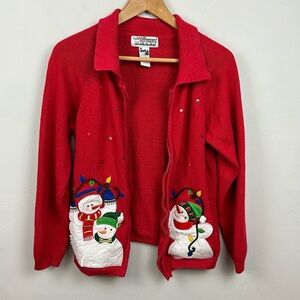 Vintage Red Ugly Christmas  Snowmen Sweater Sz M